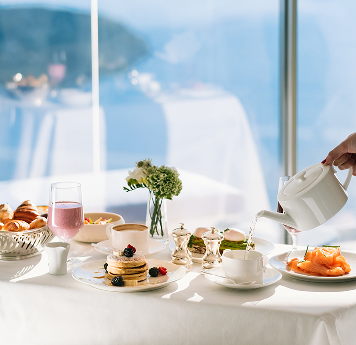 Breakfast served on a table in a room at The Maybourne Riviera