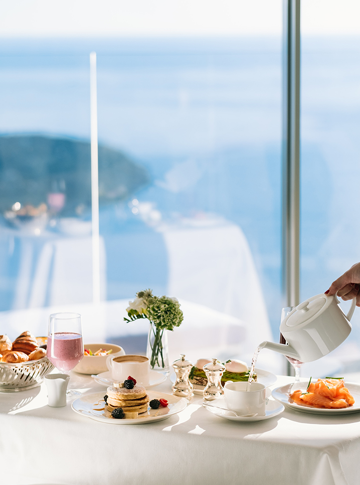 Breakfast served on a table in a room at The Maybourne Riviera